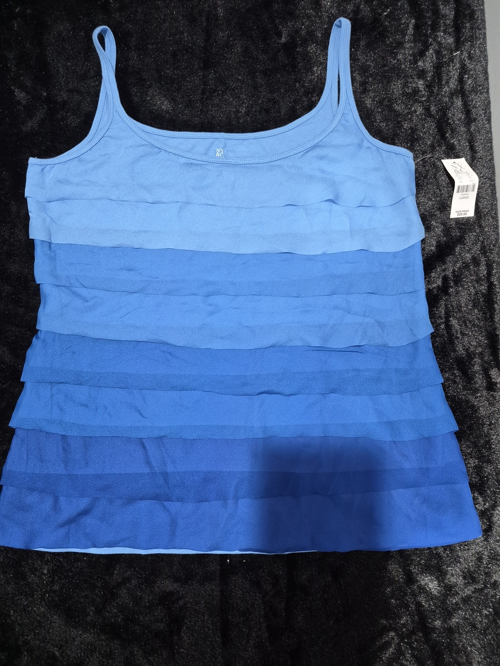 New York & Company Blue Layered Ruffle Tank Top